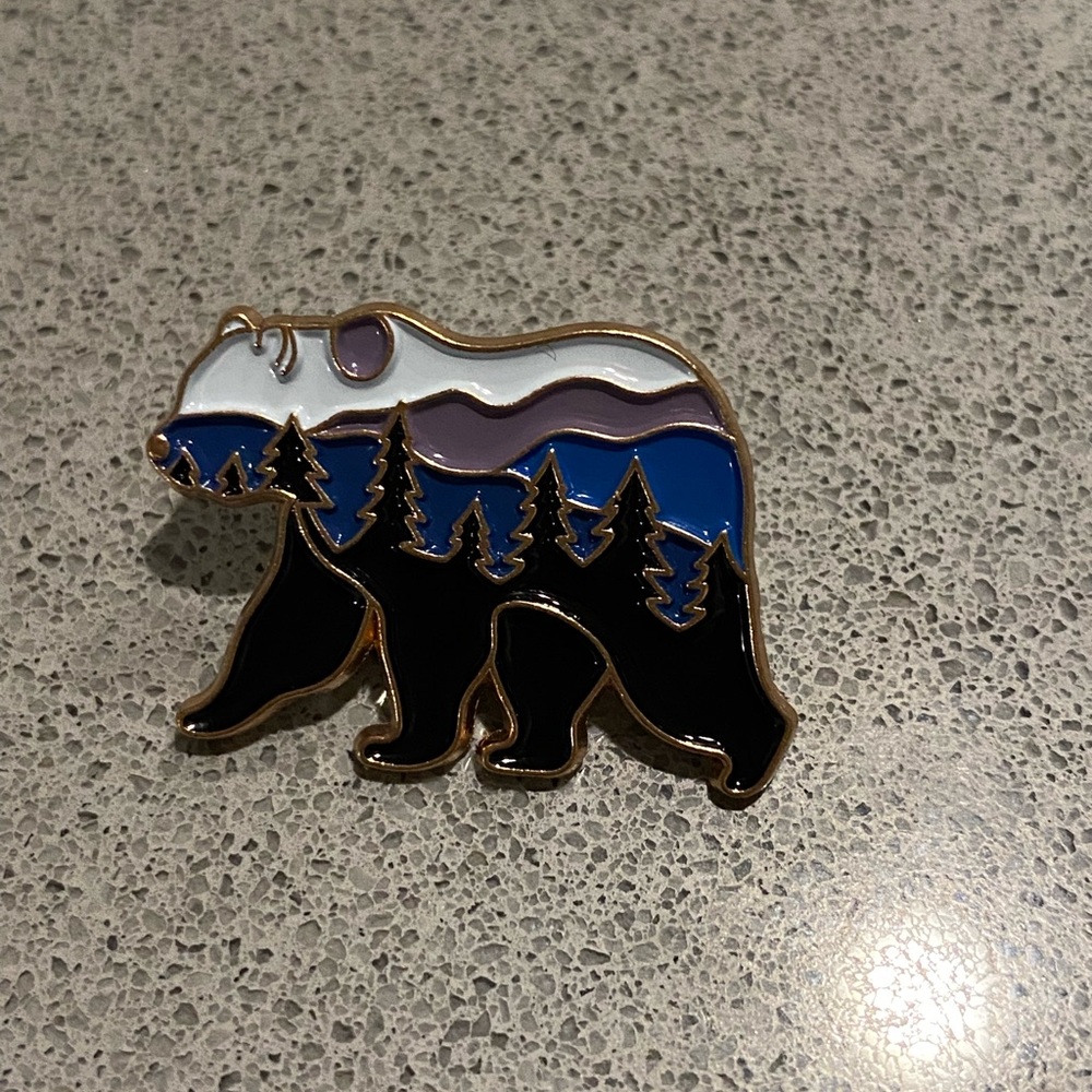 Bear Enamel Pin with Forest Design